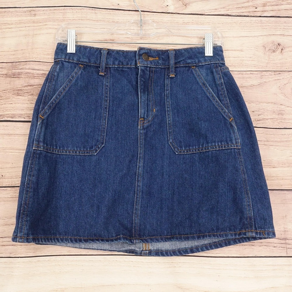 Old Navy Skirt Womens 27 Blue Denim Mini Short Pockets Button Zip Casual